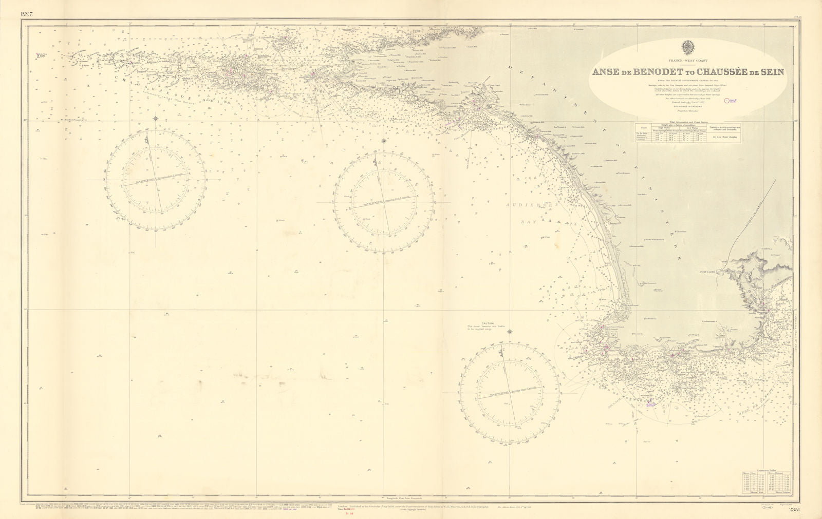 Finistère coast Anse de Benodet-Chaussée de Sein ADMIRALTY chart 1895 (1956) map